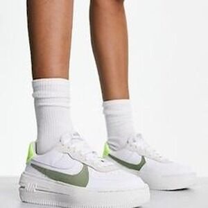 Nike Air Force 1 PLT.AF.ORM Platform Sneakers White Oil Green Volt Women's 6.5